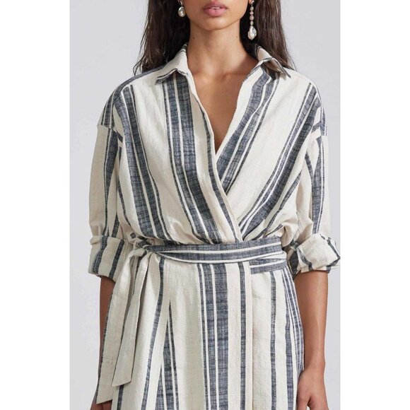 NWT APIECE APART Gabriella Tie Wrap Dress Organic Cotton Midi Cream Bold Stripe - Picture 5 of 8